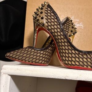 Christian Louboutin Black Mesh Heels with Red Soles